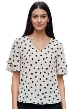 Wallis Cream and Black Polka Dot Blouse Size 12 NWT